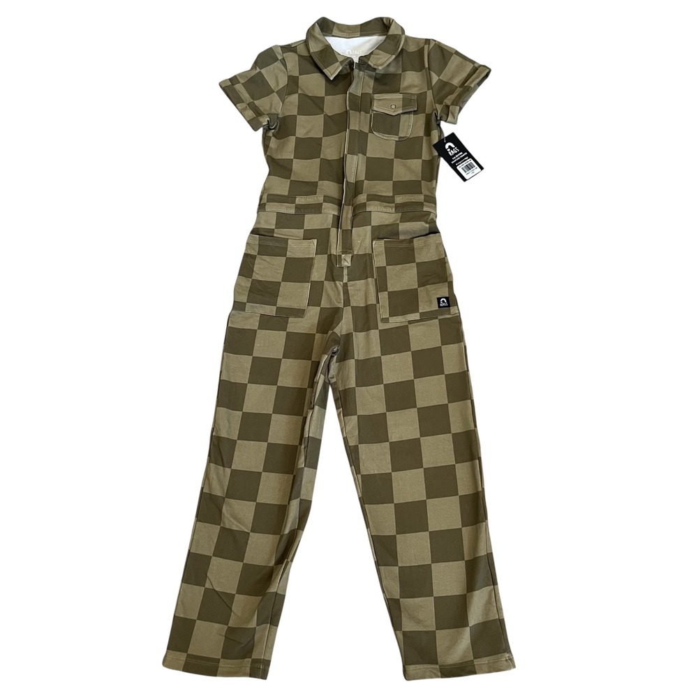 RAGS Long Coverall Olive Mono Check 7/8 Y One Piece Romper Jumpsuit Unisex NWT